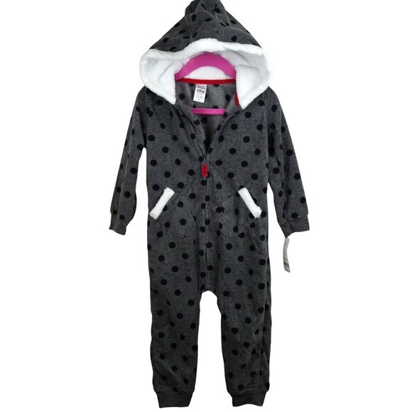 NWT Carters Baby Polka Dot Hooded‎ Fleece Footless Onesie 24M - Picture 1 of 5